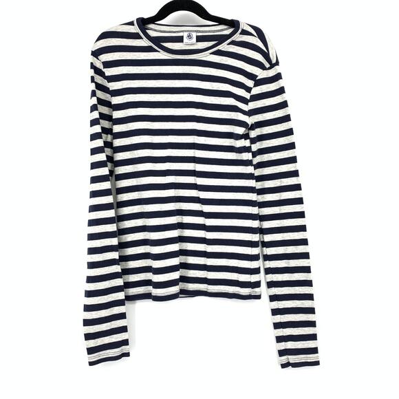 Petit Bateau Long Sleeve T-Shirt Boys Size 12 Years Blue Gray Striped - Picture 1 of 6